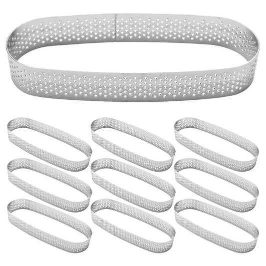 10 Pack Oval Tart Ring,Perforated Baking Ring,Pastry Ring,Stainless Steel Cake Tart Mold Rings,Baking Tart Ring - ArtPatiss