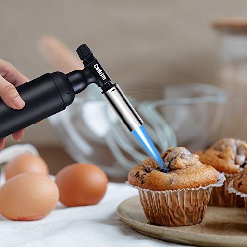 Cadrim Chalumeau au butane rechargeable - Chalumeau de cuisine double feu et petite flamme réglable - Pour crème brûlée, barbecue (combustible butane non inclus) - Noir (Jet-noir)