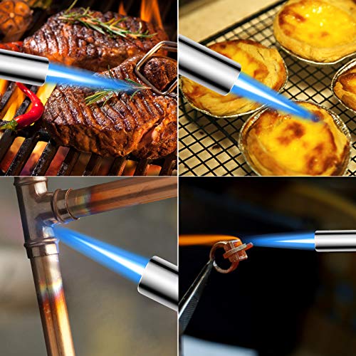 Cadrim Chalumeau au butane rechargeable - Chalumeau de cuisine double feu et petite flamme réglable - Pour crème brûlée, barbecue (combustible butane non inclus) - Noir (Jet-noir)