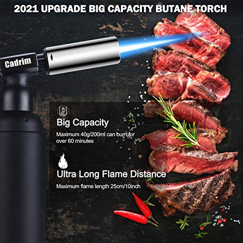 Cadrim Chalumeau au butane rechargeable - Chalumeau de cuisine double feu et petite flamme réglable - Pour crème brûlée, barbecue (combustible butane non inclus) - Noir (Jet-noir)