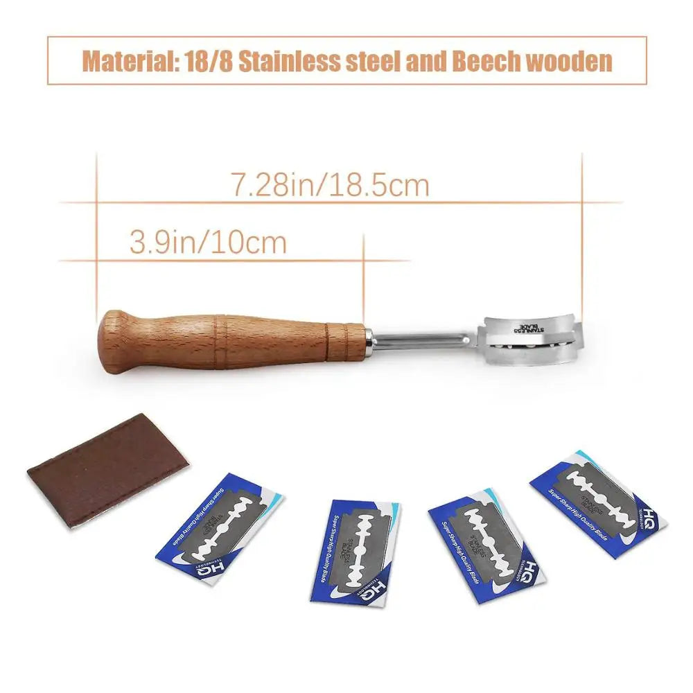 Bread Bakers Cutter Slashing Tool Bread Lame Dough Scoring Blade Tools Making Razor Cutter Curved Knife with Leather Protective