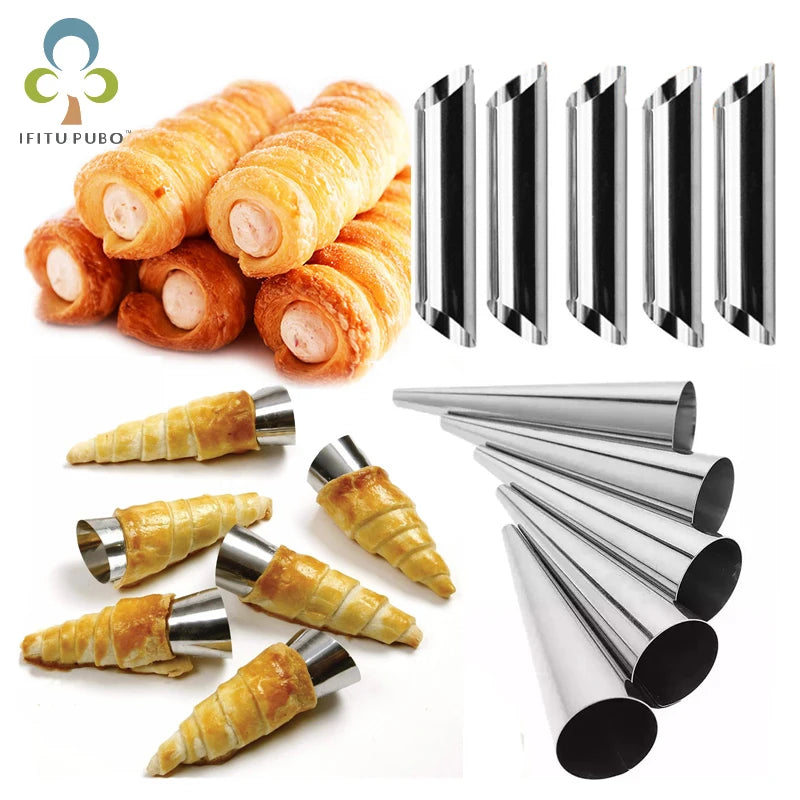 6/12/24pcs Kitchen Stainless Steel Baking Cones Horn Pastry Roll Cake Mold Spiral Baked Croissants Tubes Cookie Dessert Tool ZXH