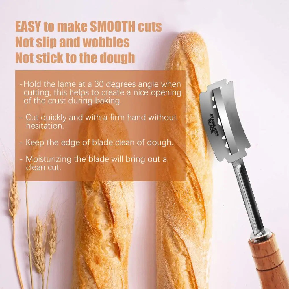 Bread Bakers Cutter Slashing Tool Bread Lame Dough Scoring Blade Tools Making Razor Cutter Curved Knife with Leather Protective