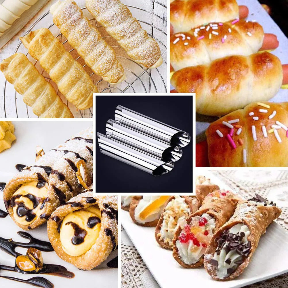 20Pcs Cannoli Tubes Stainless Steel Cream Horn Molds Non-Stick Cannoli Forms Conical Tube Cone Dessert Pastry Roll Baking Mold