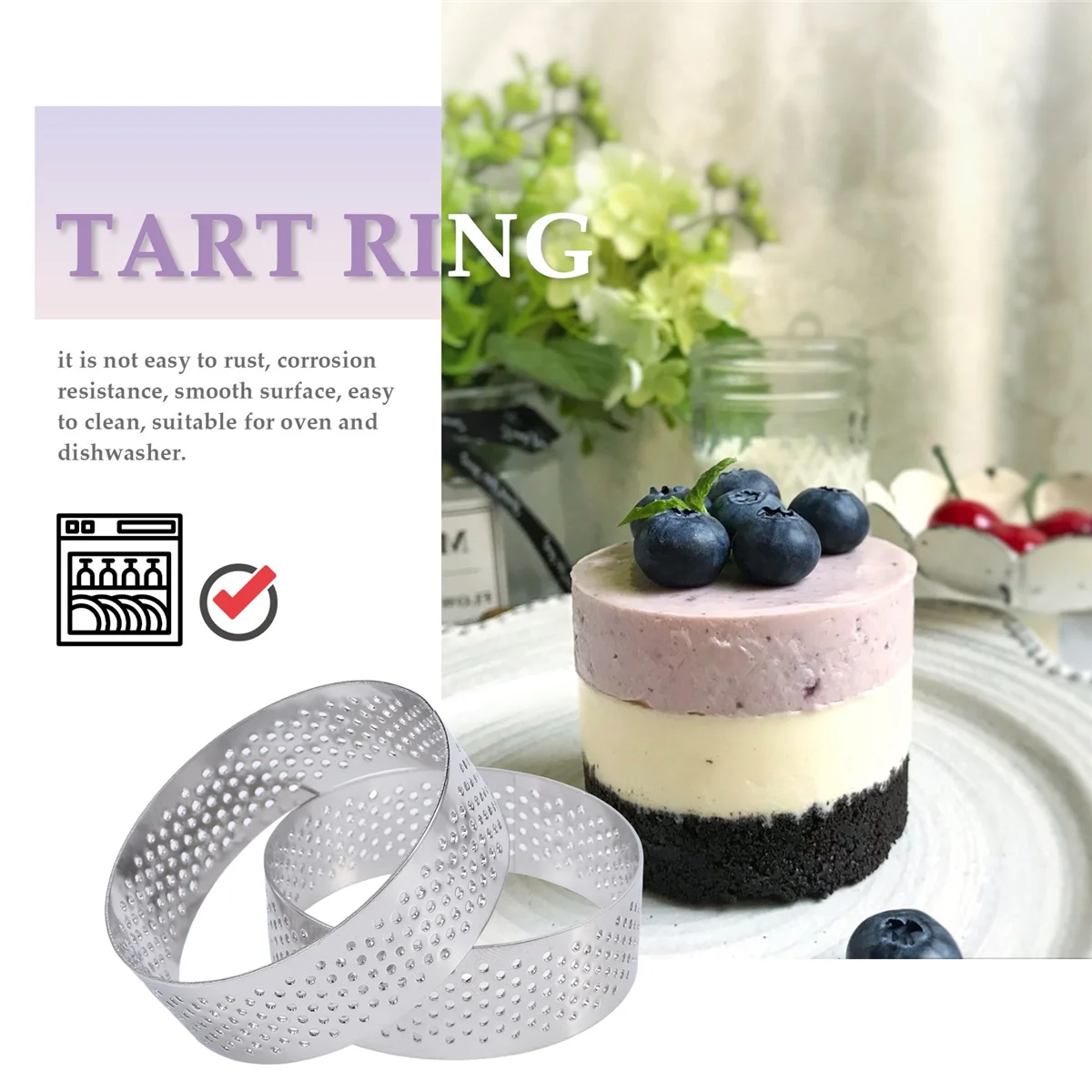 6Pcs 6cm Tart Ring Stainless Steel Tartlet Mold Circle Cutter Pie Ring Heat-Resistant Perforated Cake Mousse Molds