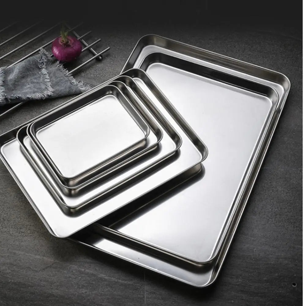 Cake Baking Pastry Storage Trays Stainless Steel Steamed Sausage Dish Rectangle Fruit Plate Restaurant Hotel Bread Loaf Pans