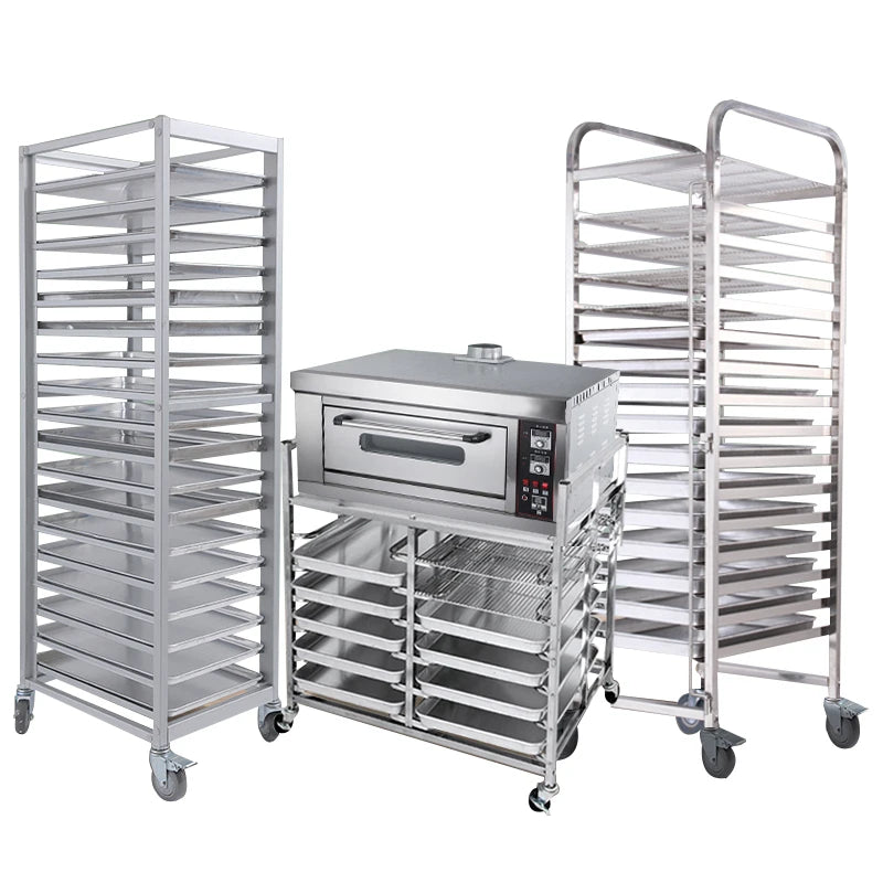 Factory 9/15/18-Tier Dual Purpose Aluminum Bread Cooling Baking Tray Sheet Pan Rack Bakery Trolley