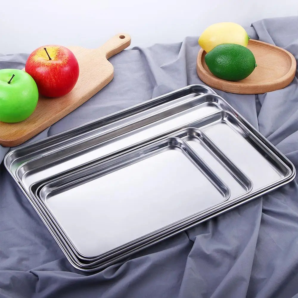 Cake Baking Pastry Storage Trays Stainless Steel Steamed Sausage Dish Rectangle Fruit Plate Restaurant Hotel Bread Loaf Pans