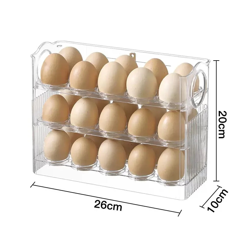 Egg Holder Dispenser for Refrigerator, Large Capacity, Auto-Flip Egg Container, Fridge Storage Box, Kitchen Organizer, 30 Grid