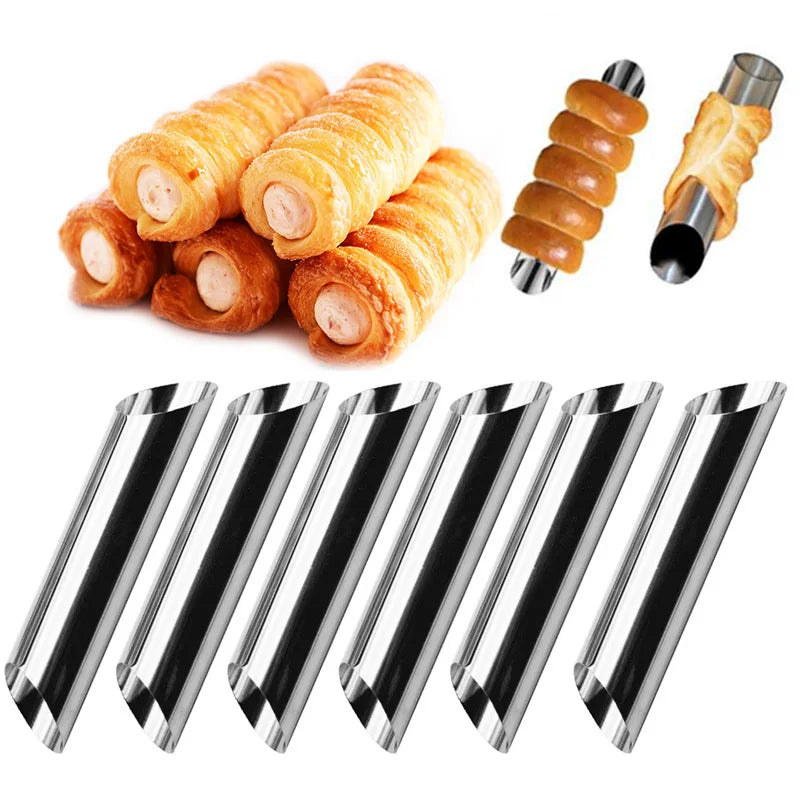 6/12/24pcs Kitchen Stainless Steel Baking Cones Horn Pastry Roll Cake Mold Spiral Baked Croissants Tubes Cookie Dessert Tool ZXH