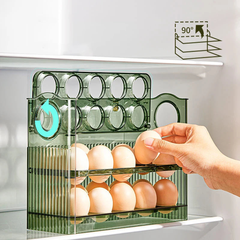 Egg Holder Dispenser for Refrigerator, Large Capacity, Auto-Flip Egg Container, Fridge Storage Box, Kitchen Organizer, 30 Grid