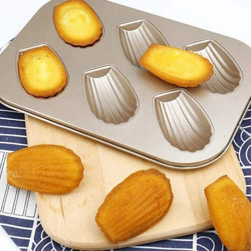 2 Pack Madeleine Mold Cake Pan Non-Stick Heavy Duty Shell Madeline Bakeware for Oven Baking (Gold)