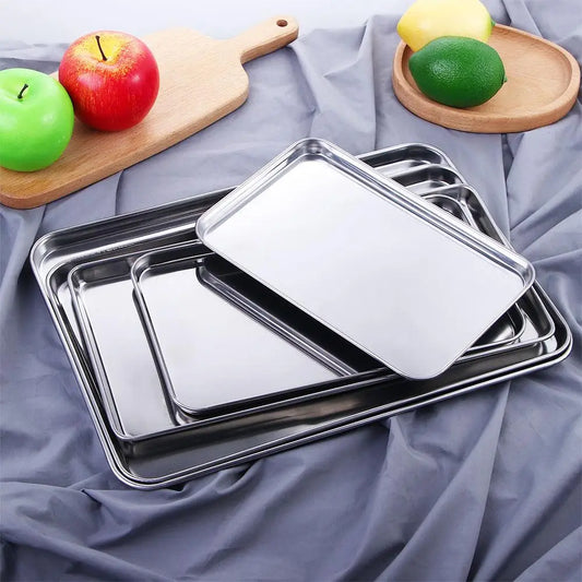 Cake Baking Pastry Storage Trays Stainless Steel Steamed Sausage Dish Rectangle Fruit Plate Restaurant Hotel Bread Loaf Pans