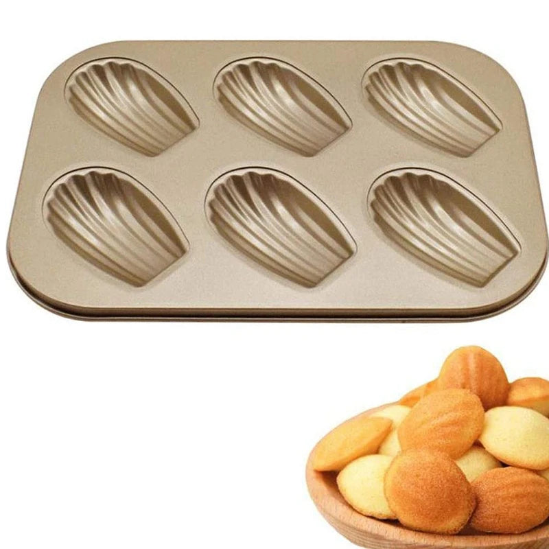 2 Pack Madeleine Mold Cake Pan Non-Stick Heavy Duty Shell Madeline Bakeware for Oven Baking (Gold)