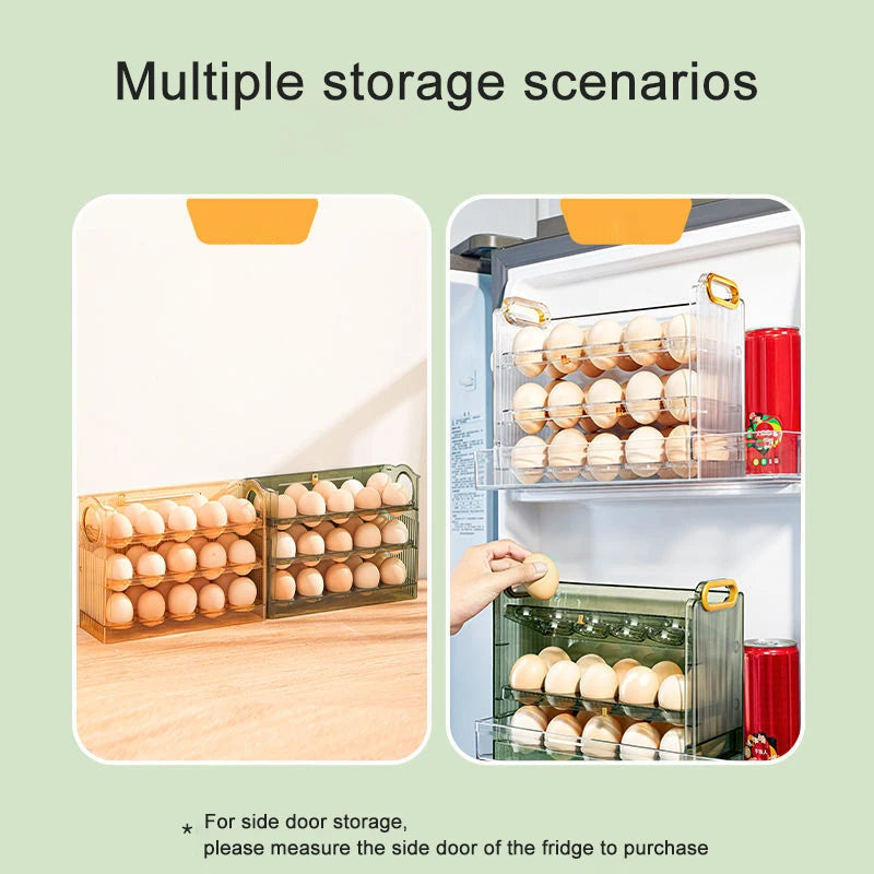 Egg Holder Dispenser for Refrigerator, Large Capacity, Auto-Flip Egg Container, Fridge Storage Box, Kitchen Organizer, 30 Grid