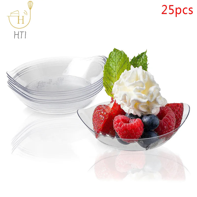 25Pcs Disposable Ice Cream Cup Plastic Fruit Candy Cake Jelly Yogurt Mousse Dessert Baking Portion Food Container Pastry Tools