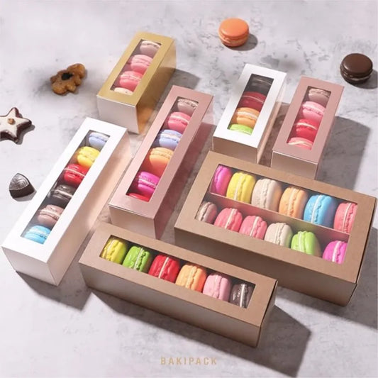 5/10pcs Macaron Boxes with Clear Window for 5-7 Macarons Cookie Candy Dessert Strawberry Boxes Macaron Container Packaging Boxes