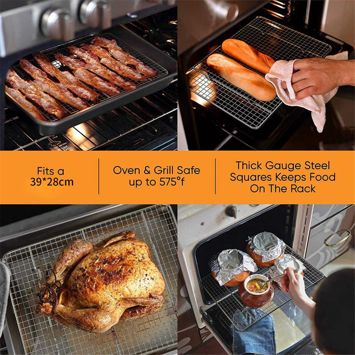 Cooling Rack and Baking Rack, Fits Quarter Sheet Pan, Stainless Steel, Wire Baking Cookie Bacon Racks for Oven 39 x 28CM