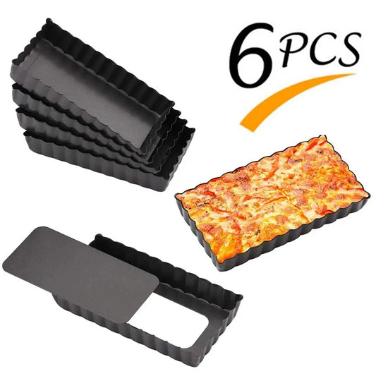 6Pcs Mini Tart Pan Set Rectangular Non-Stick 4 Inch Quiche Pan Loose Removable Bottom Tart Pan Pie Pizza Cake Mold Bakeware